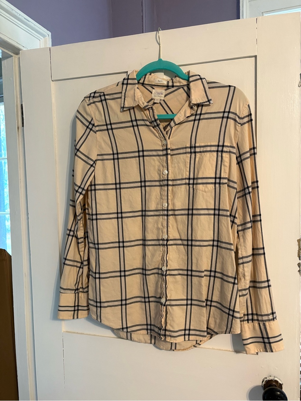 J. Crew Beige and Navy Plaid Button-Up Shirt